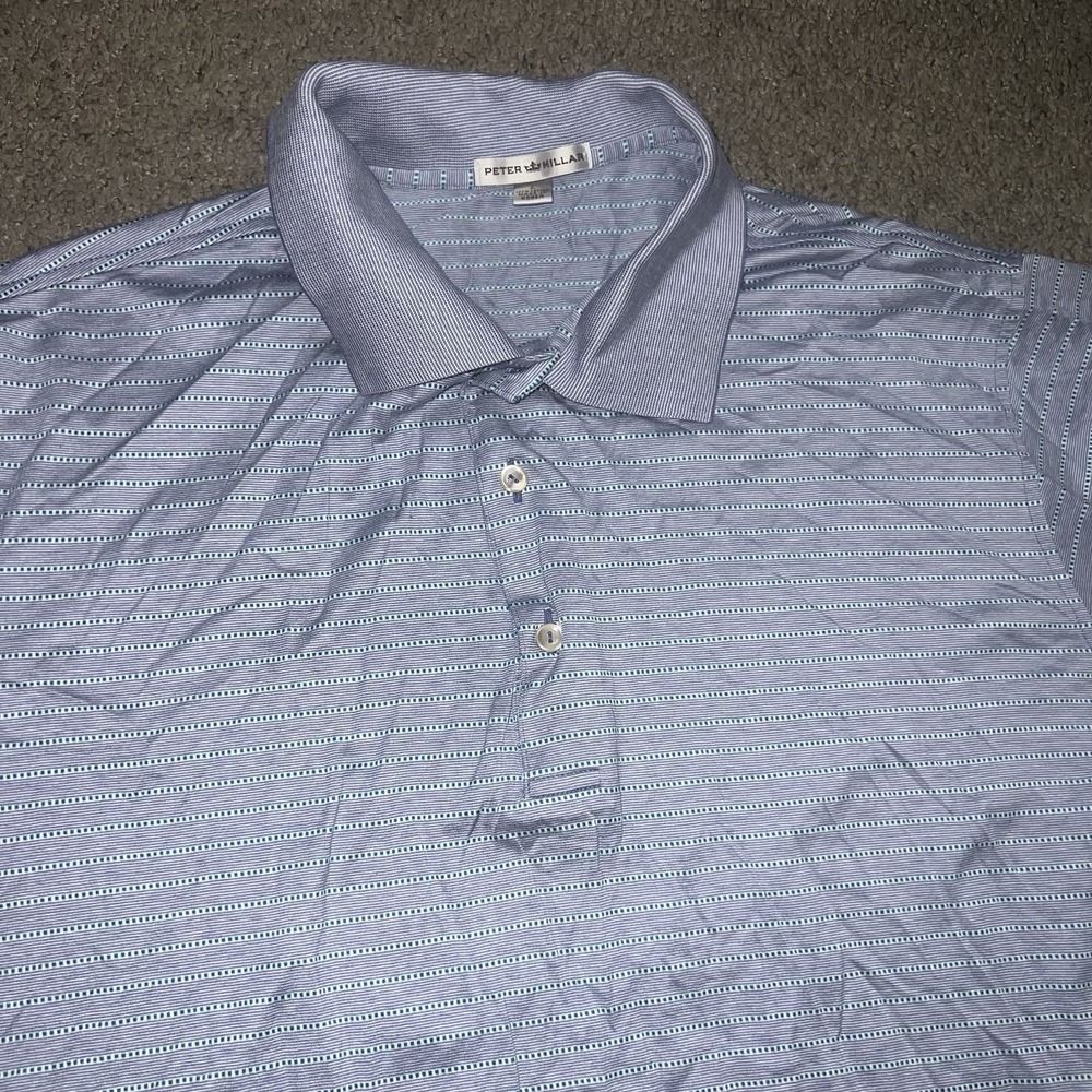 Vintage Peter Millar Polo Shirt Mens L Large Sky Blue Striped Cotton
